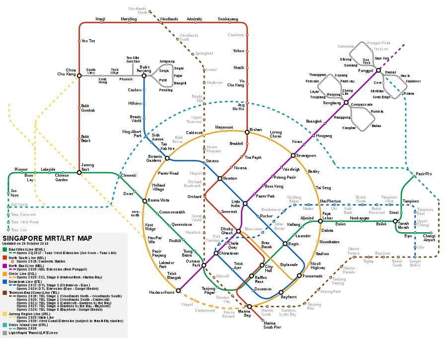Singapur mrt süsteemi kaart