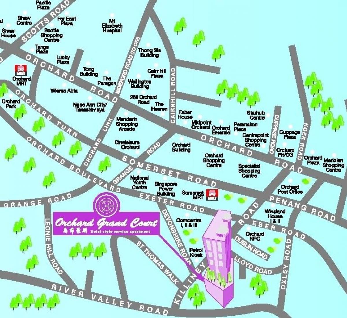 orchard road ja Singapuri kaart