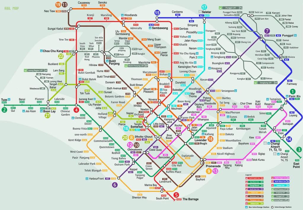 smrt Singapur kaart